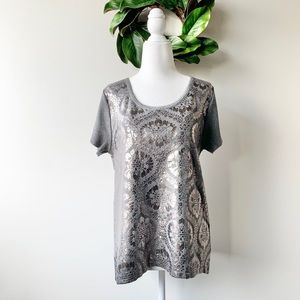 Anthropologie Moth Silver Jacquard Tee-Shi…